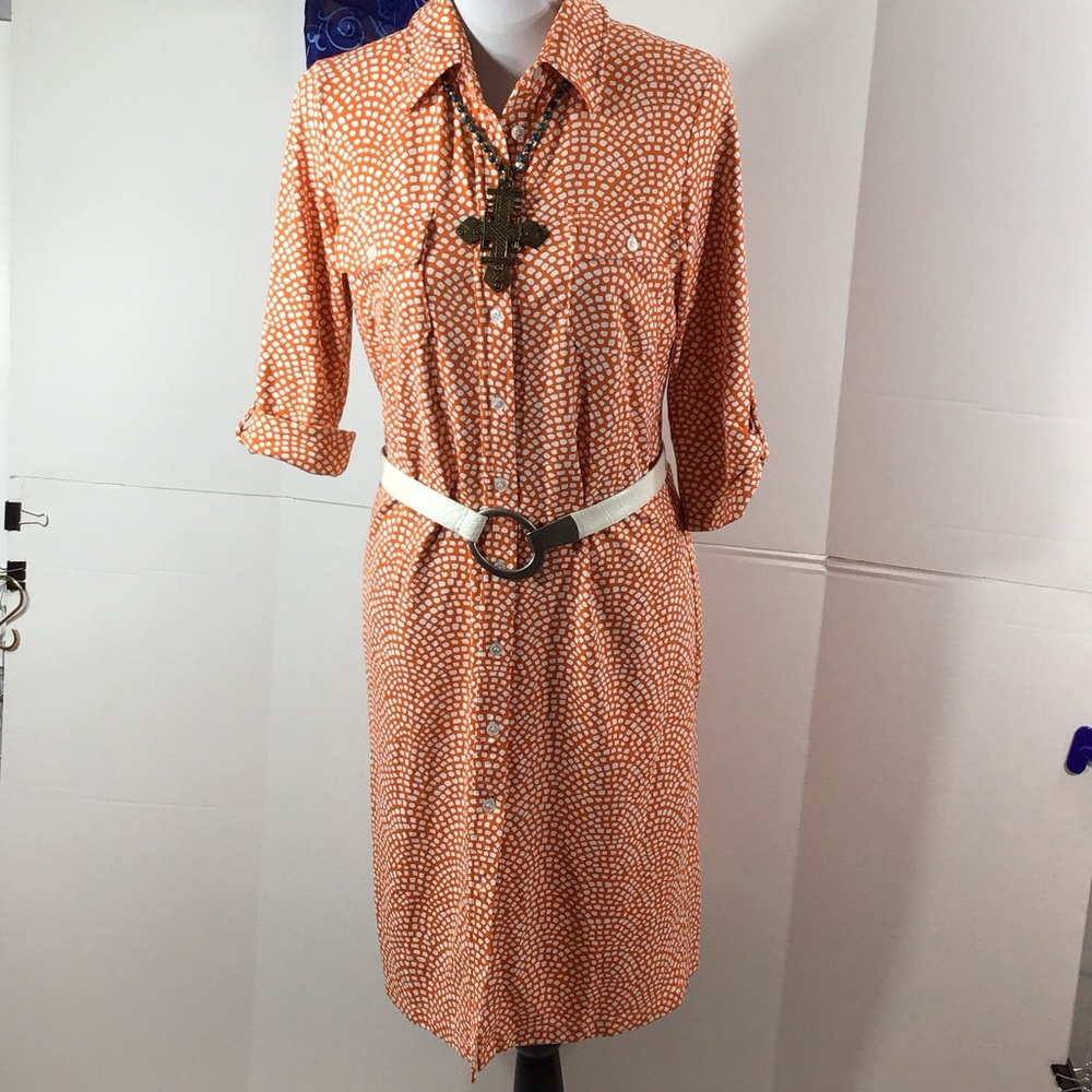 J. Mclaughlin Orange Patterned Button Front Jerse… - image 1
